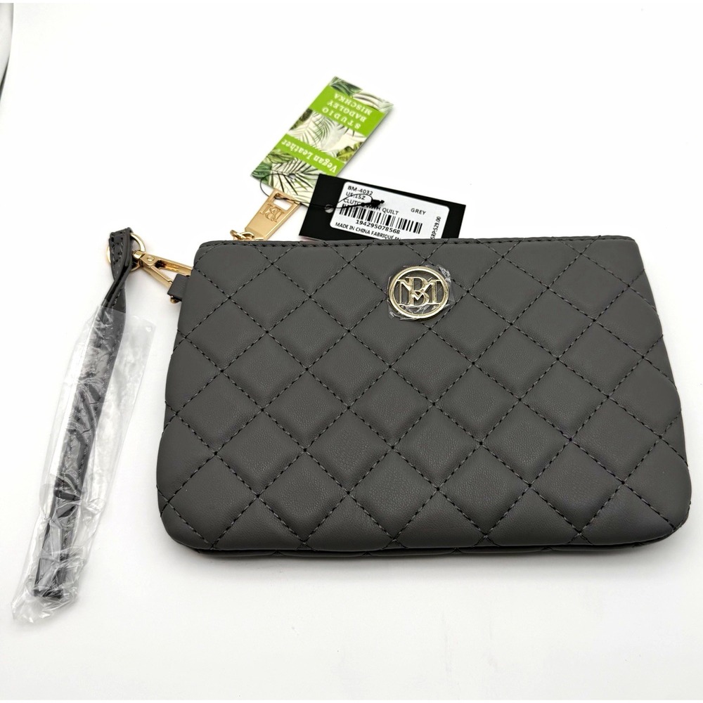 Badgley Mischka Gray Quilted Clutch Wristlet Detachable Strap BM-4032